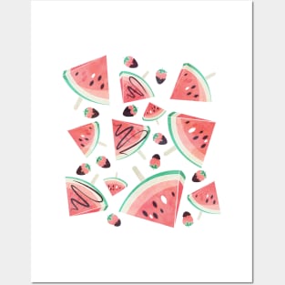 Watermelon popsicles, strawberries and chocolate // red Posters and Art